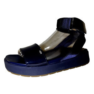 UGG Shoes Women's Size 8.5 Dk Blue Patent Ankle Strap Wrap LENNOX Chunky Sandals